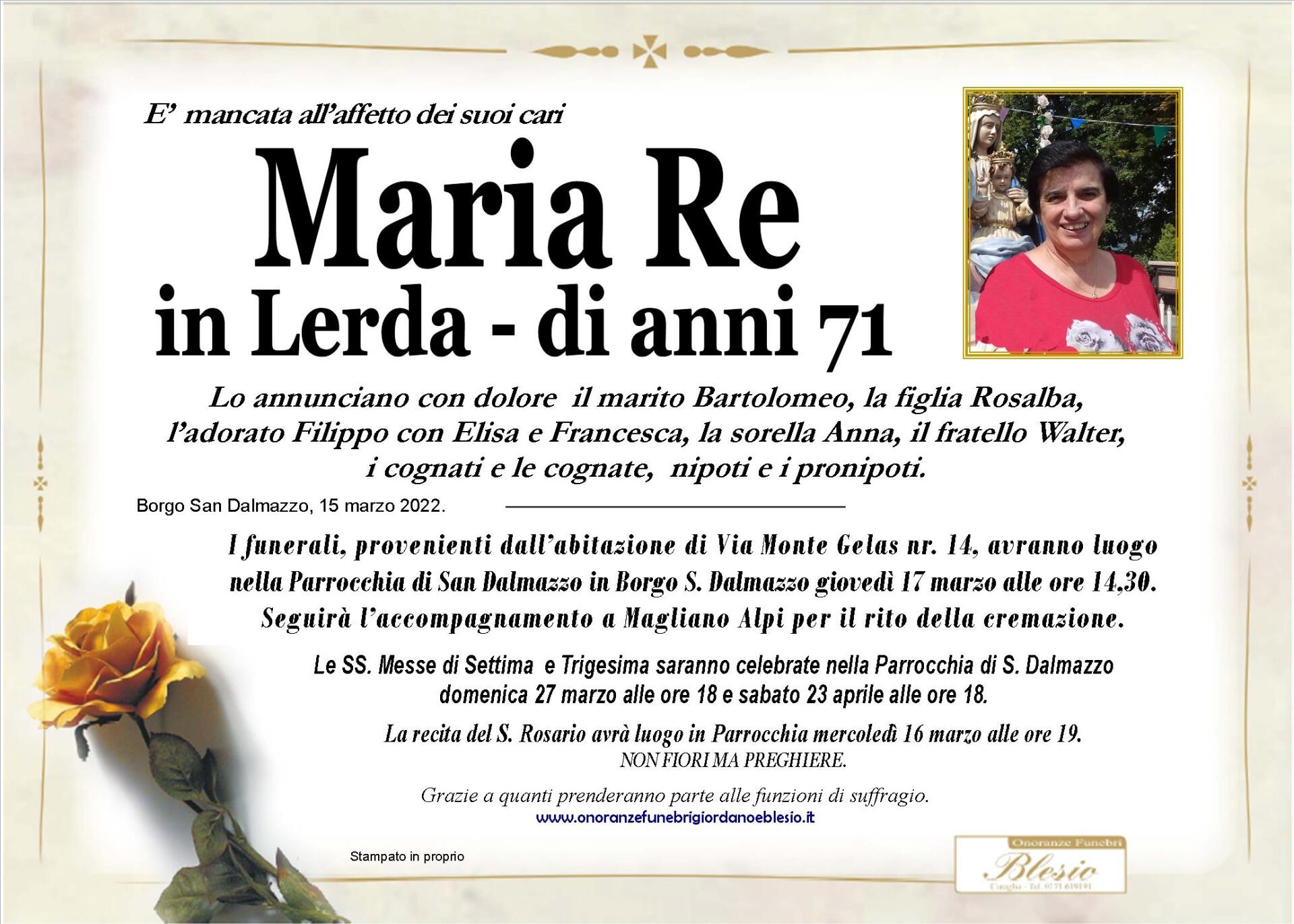 necrologio RE maria in Lerda