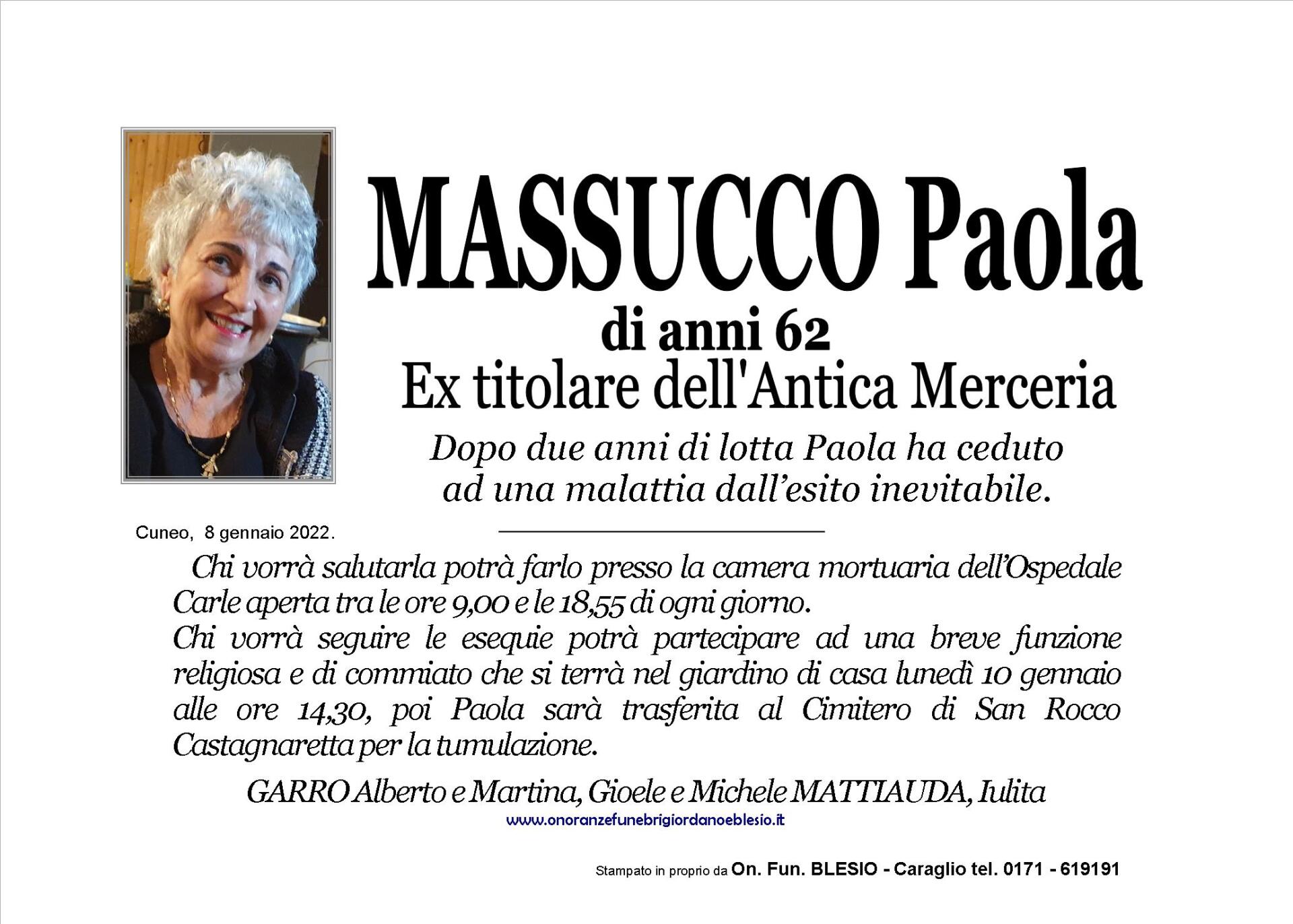 necrologio MASSUCCO Paola