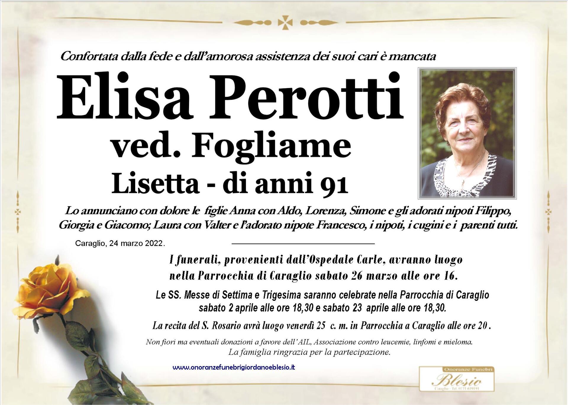 necrologio PEROTTI Elisa ved. Fogliame