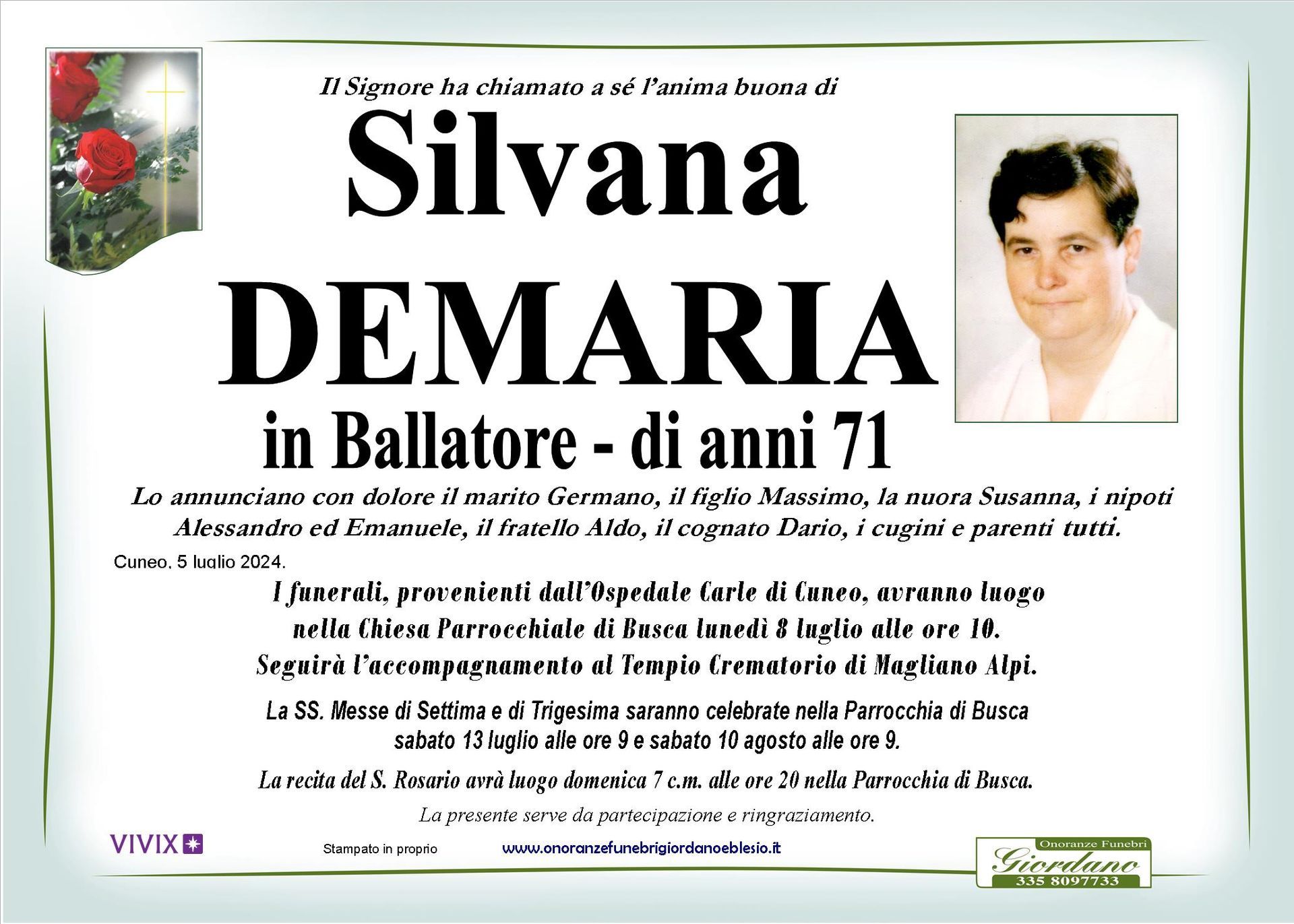 necrologio DEMARIA Silvana in Ballatore