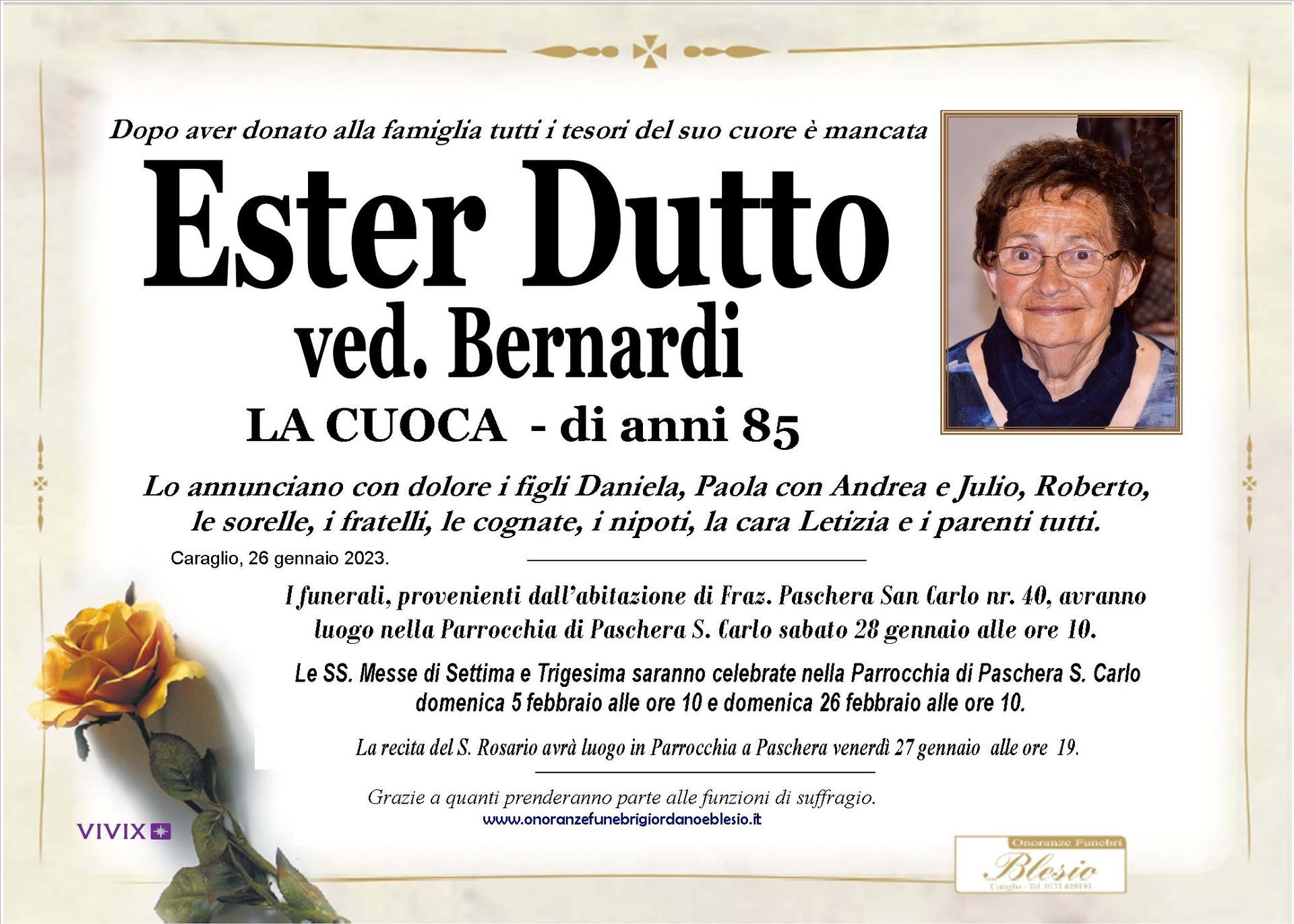 necrologio DUTTO Ester ved. Bernardi
