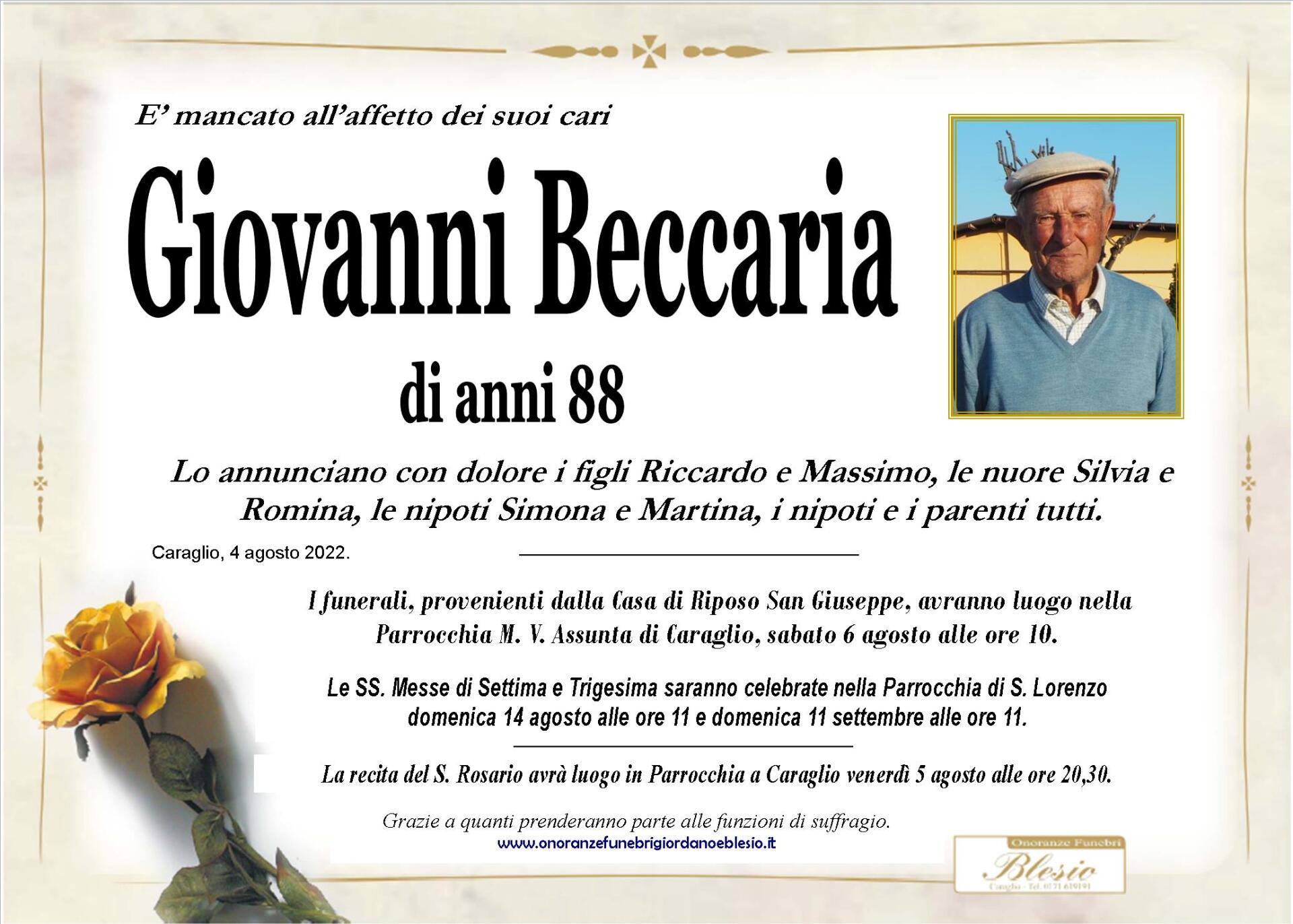 necrologio BECCARIA Giovanni