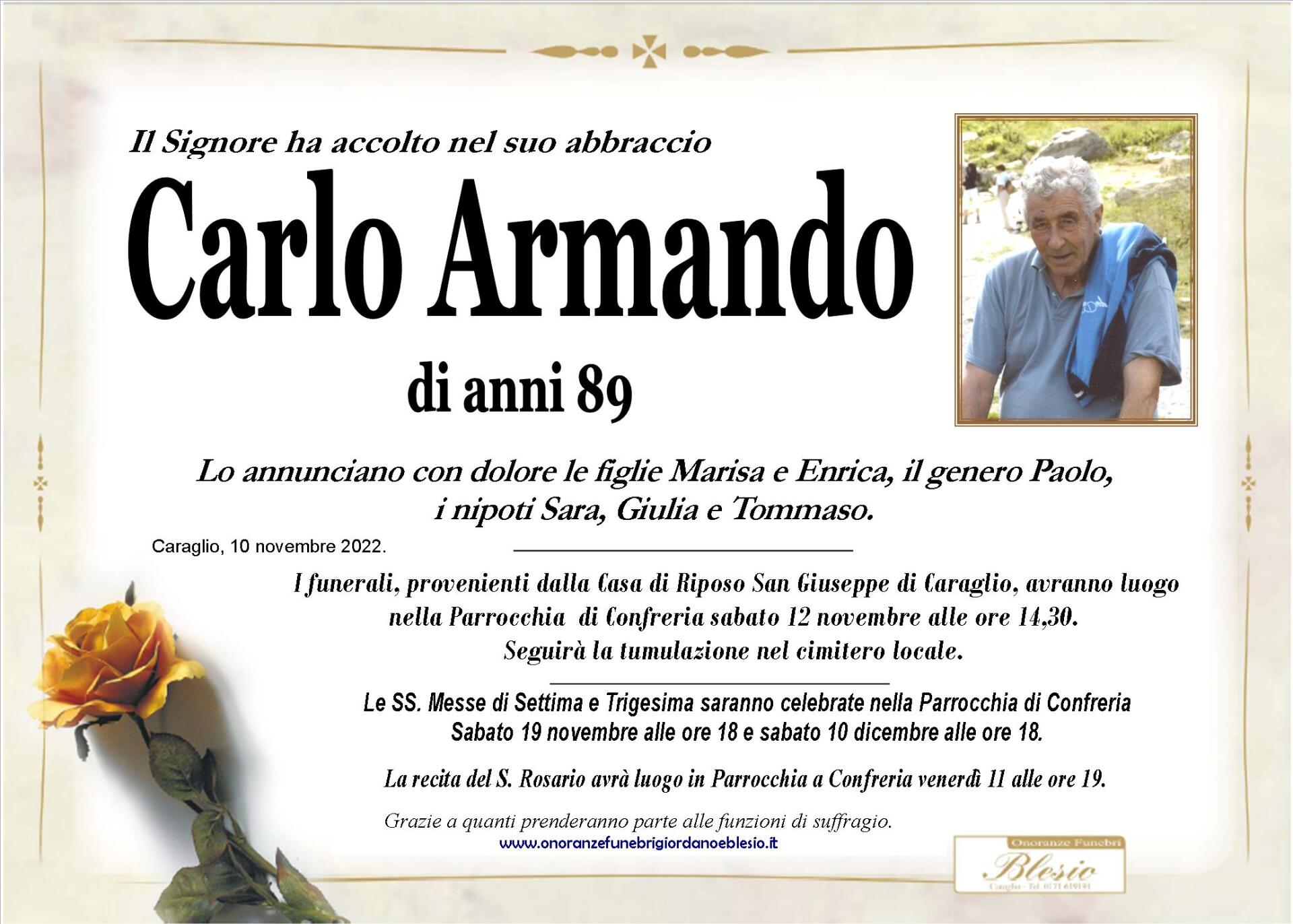 necrologio ARMANDO Carlo