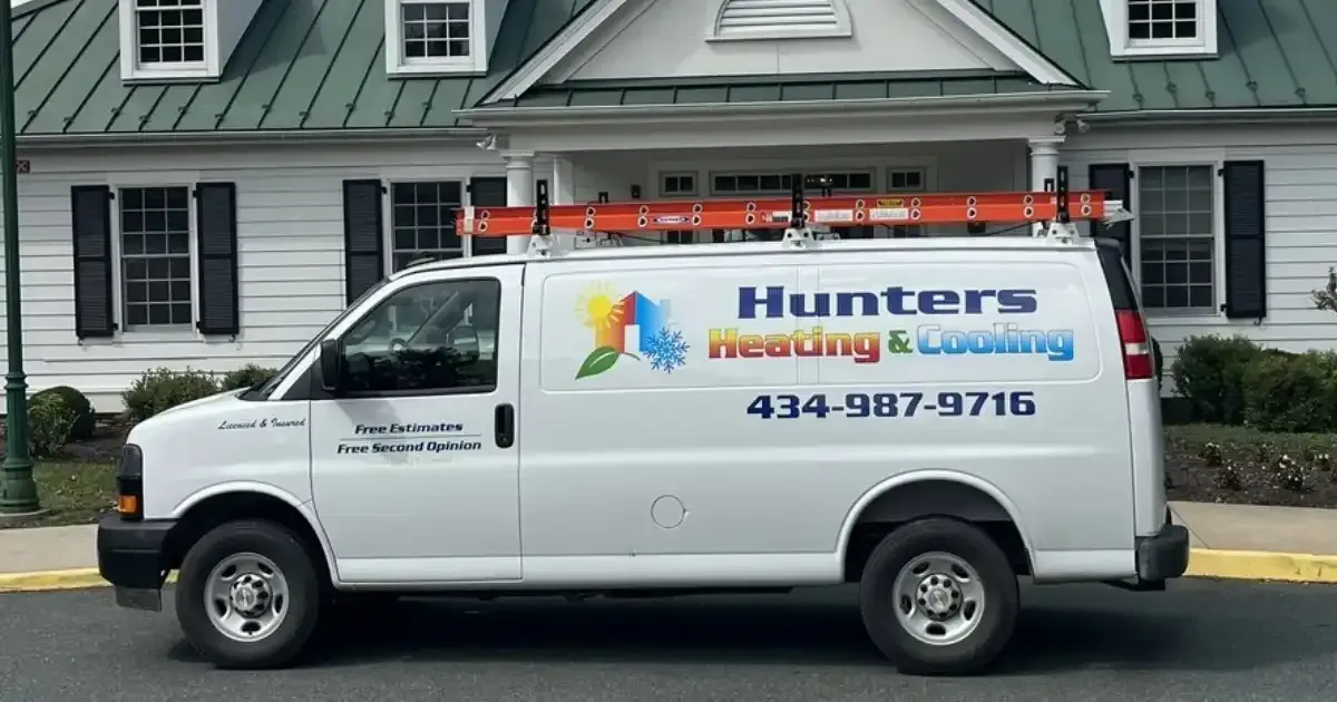 Hunters Heating and Cooling van in Zion Crossroads before fall heating season
