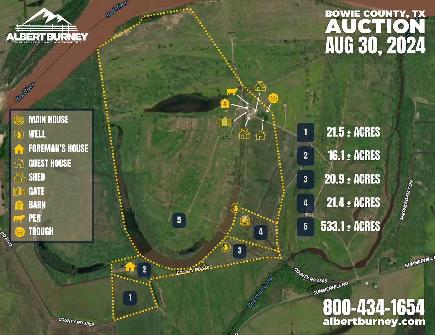 Aerial auction sales map, Bowie County Texas