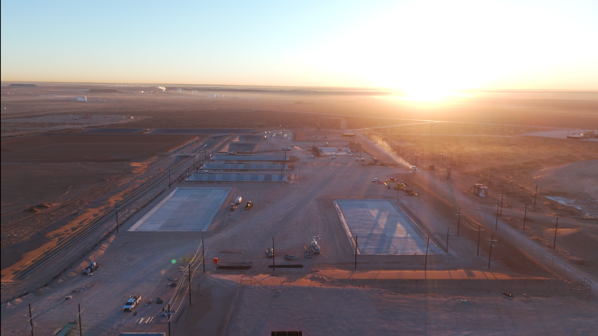 An aerial view of a construction site in the desert