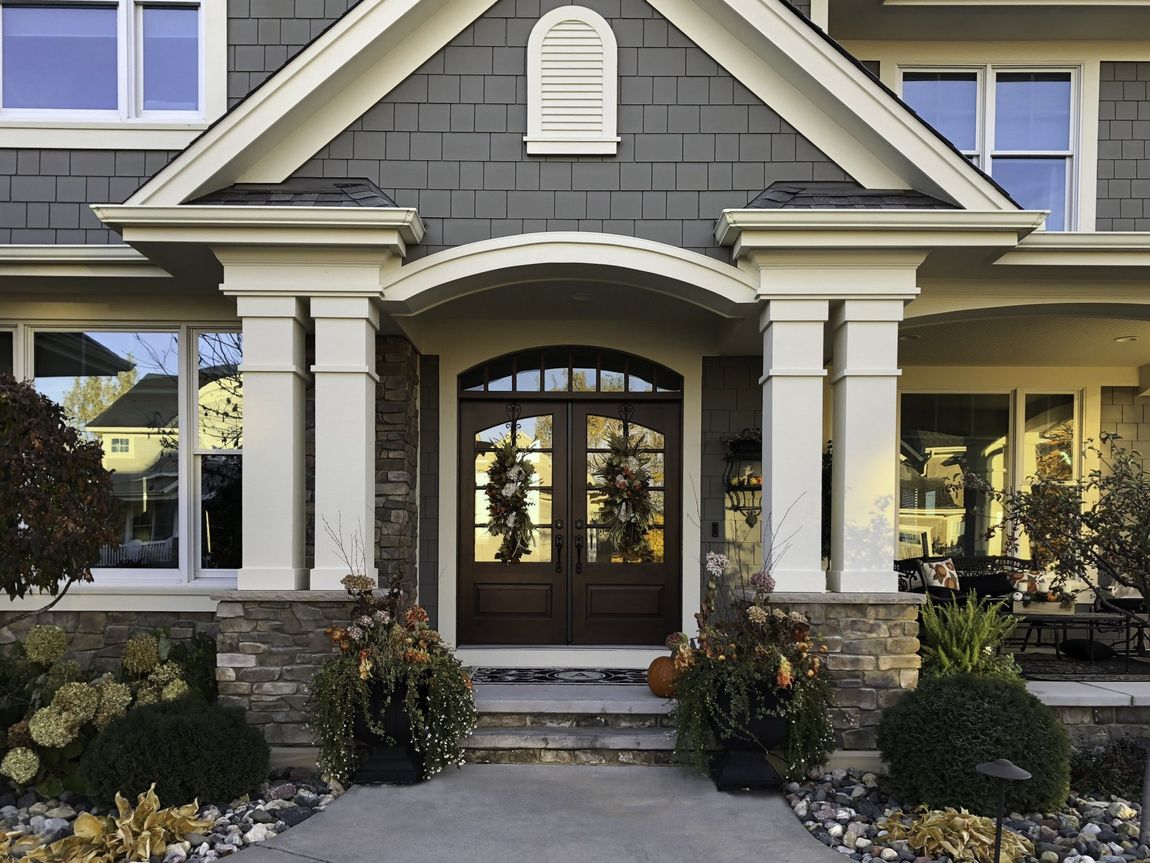 A large home's front entrance.