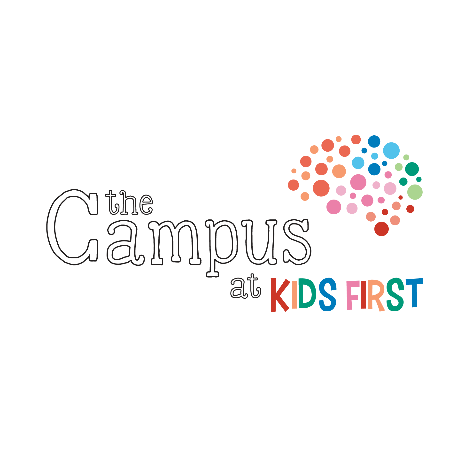 A logo for the campus at kids first with a brain made of dots.