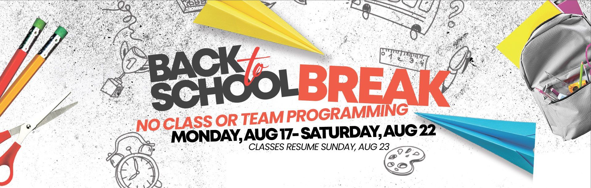 Back to school team program banner with pencils, notebooks, ruler, and colorful paper accents