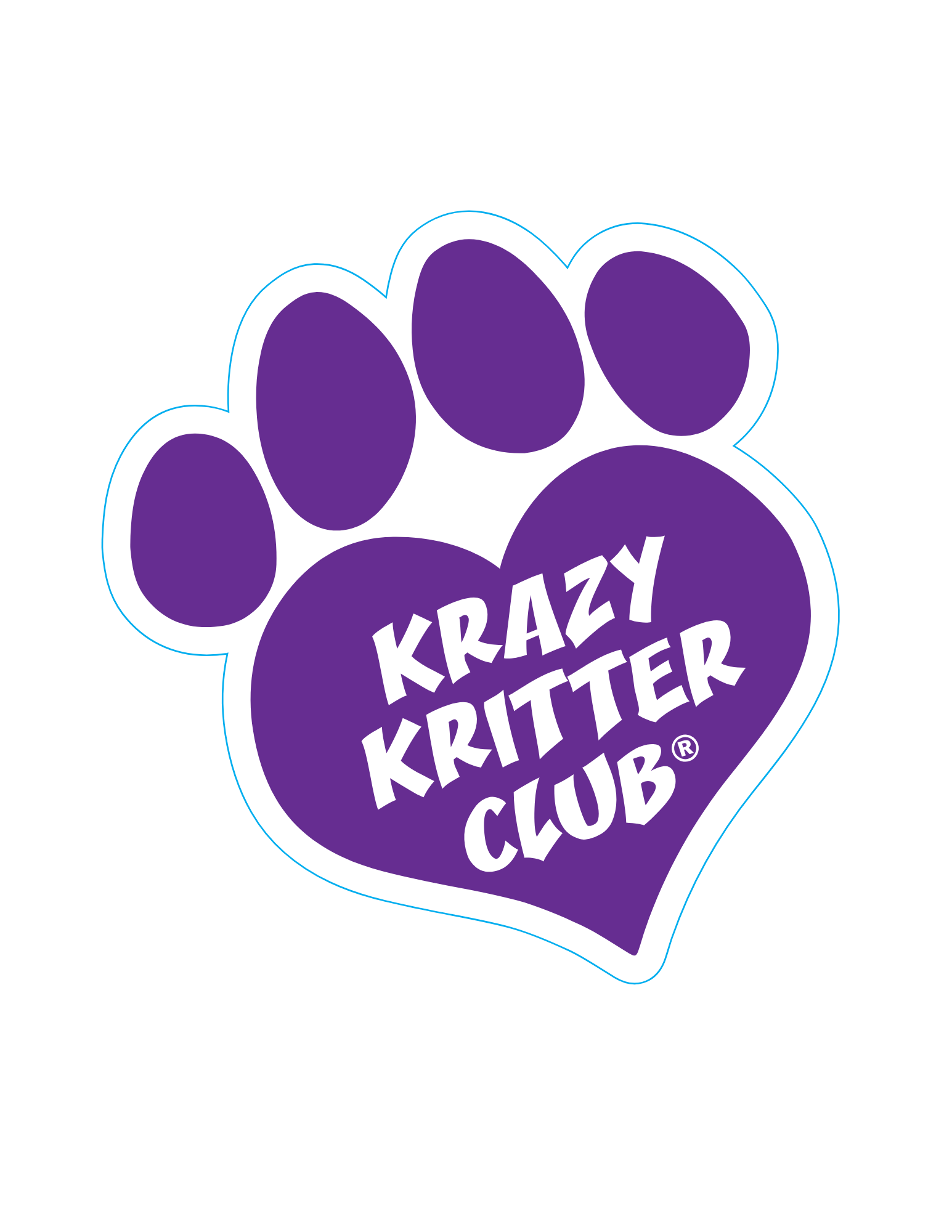 Purple paw-shaped logo with "KRAZY KRITTER CLUB" in white text.