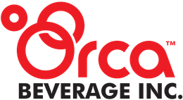 The logo for orca beverage is red and black