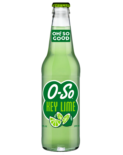 A bottle of o-so key lime soda on a white background