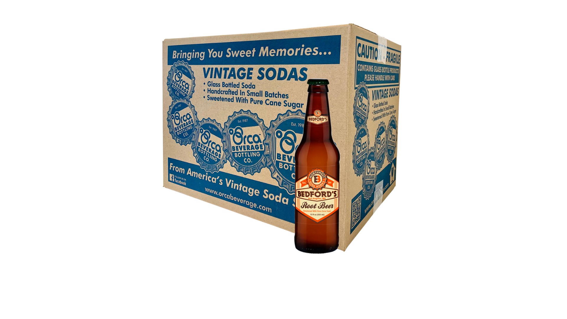 A box of vintage sodas with a bottle in front of it