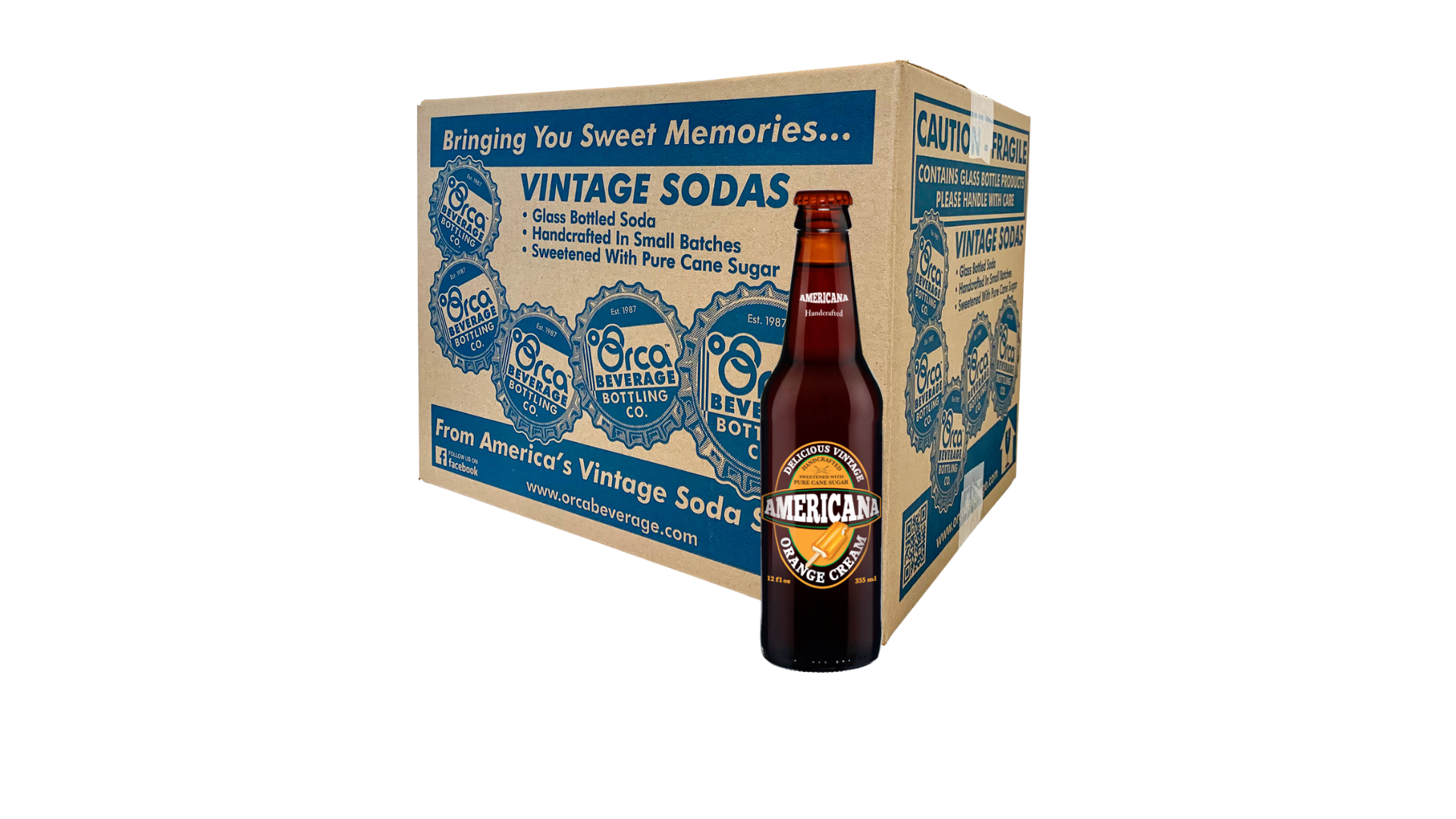 A box of vintage sodas with a bottle in front of it