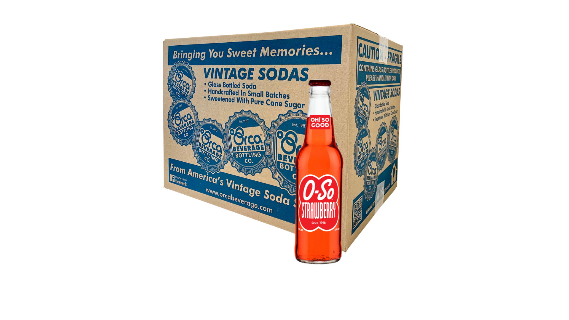 A box of vintage sodas with a bottle in front of it