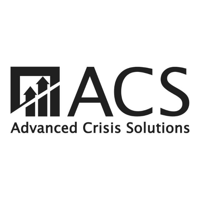 ACS Advanced Crisis Solutions logo with black upward arrow bars on a white background