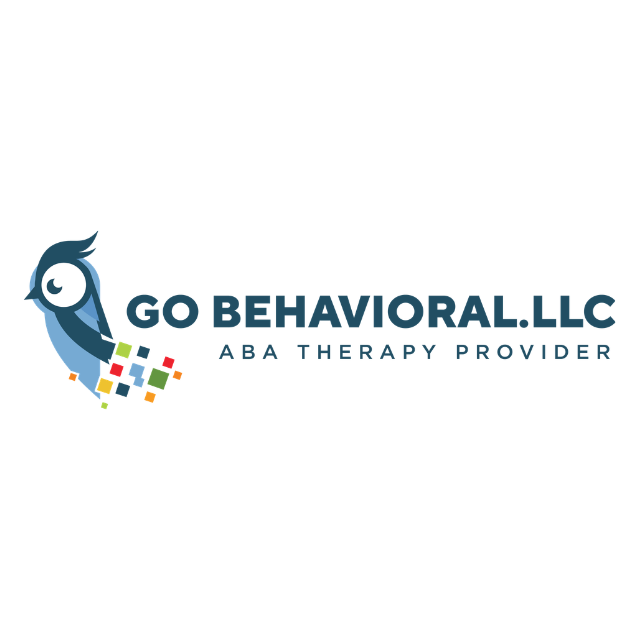 Go Behavioral LLC logo with blue owl and multicolored blocks, labeled “ABA Therapy Provider”