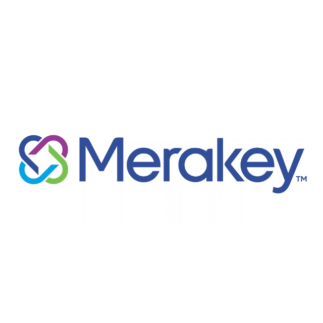 Merakey logo with multicolor knot icon and blue wordmark on white background
