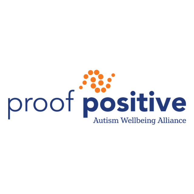 Proof Positive Autism Wellbeing Alliance logo in blue and orange with dot cluster