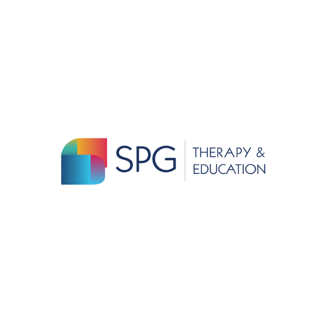 SPG Therapy & Education logo with multicolor square icon on a white background