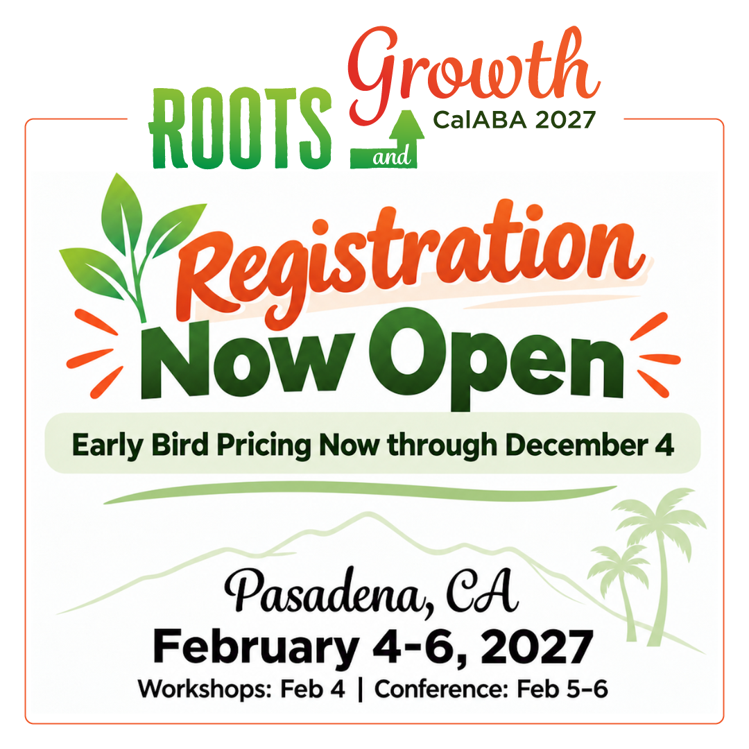 Roots and Growth CalABA 2027 registration open poster, Pasadena, CA, Feb. 4-6, 2027