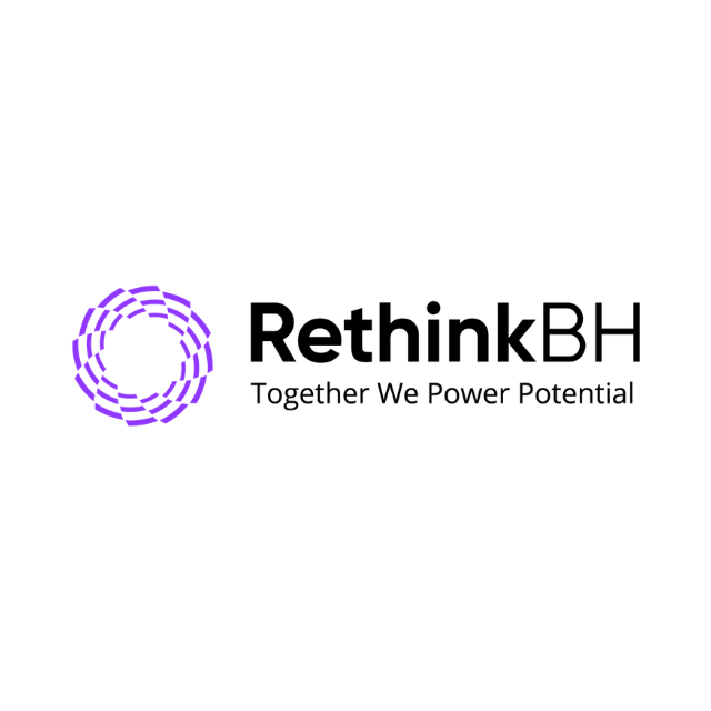 RethinkBH logo with purple circular icon and tagline “Together We Power Potential”