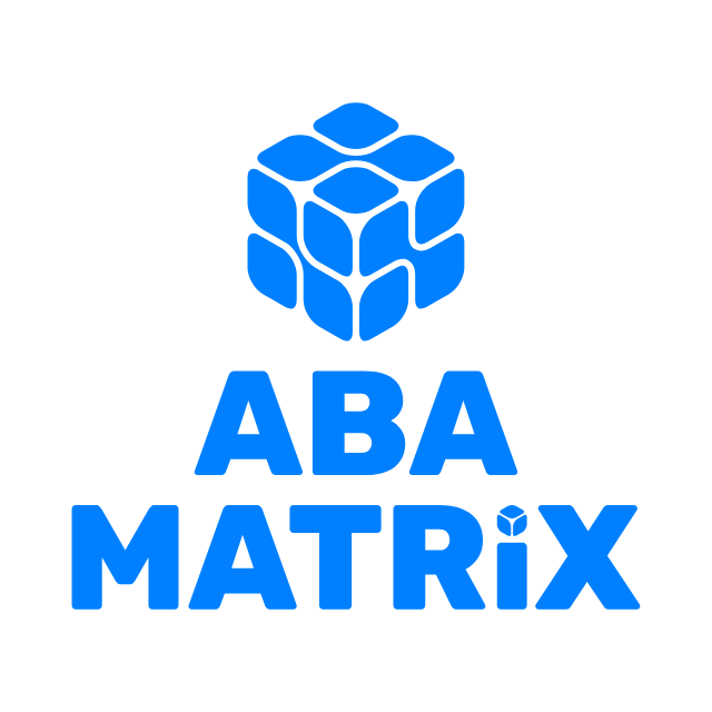 Blue ABA Matrix logo with a geometric cube icon above the text “ABA MATRIX”