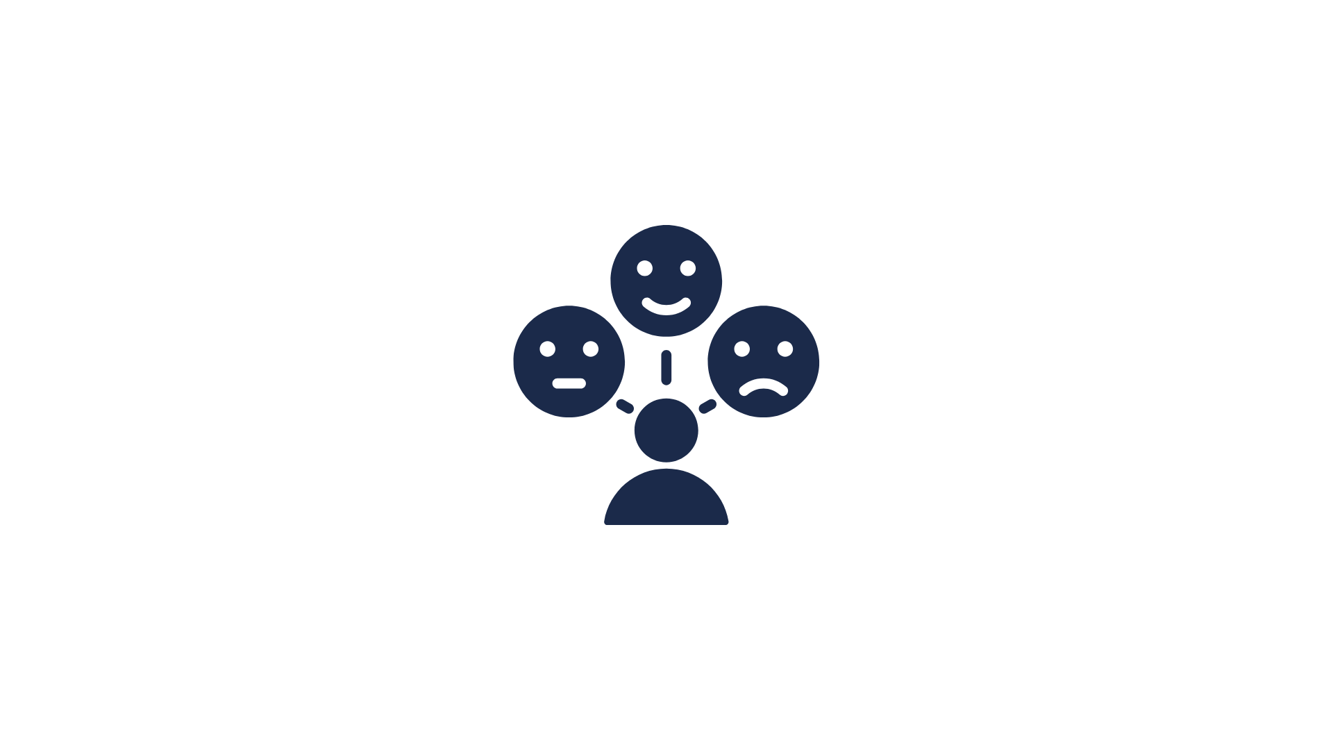 Three navy blue smiling faces connected above a person silhouette, symbolizing a group or community
