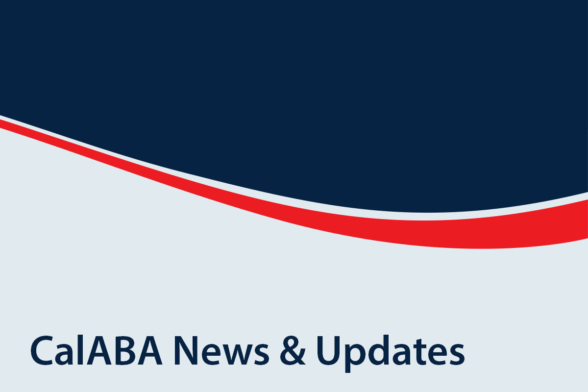 CalABA News & Updates banner with dark blue, red, and white curved header
