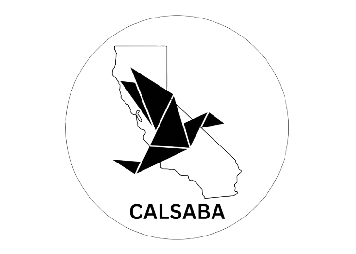 Black bird logo over map outline with the word “CALSABA” below.