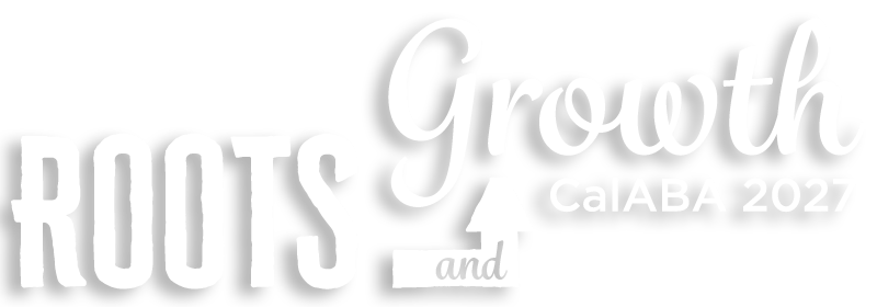 White logo reading “ROOTS Growth CalABA 2027” in bold and script text