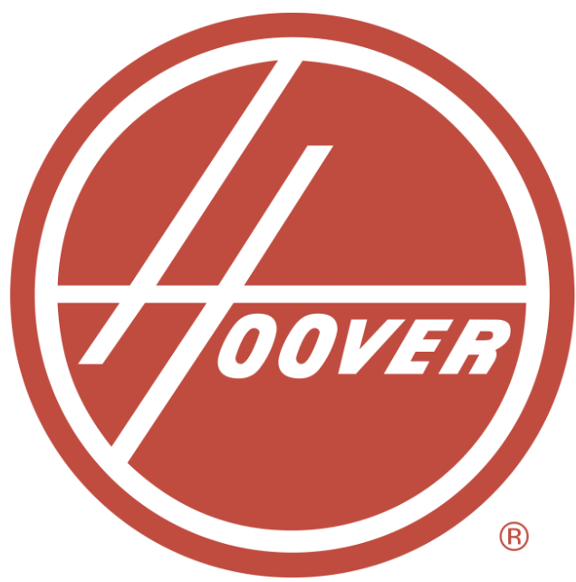 A red and white hoover logo on a white background