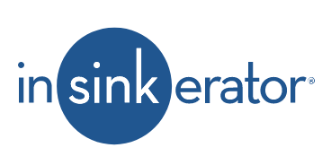 The in sinkerator logo is blue and white on a white background.