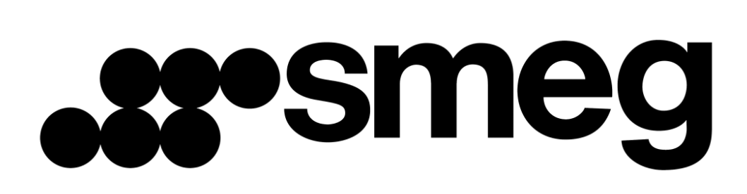 A black and white logo for smeg on a white background.