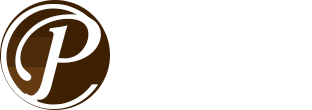 Logo circulaire marron avec la lettre « P » en blanc.