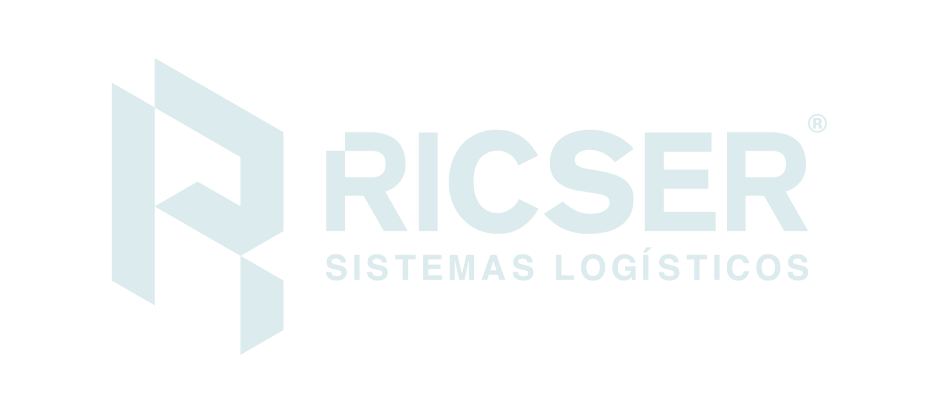 Logotipo de RICSER Sistemas Logísticos en azul claro sobre fondo blanco.