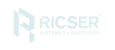 Logotipo de RICSER Sistemas Logísticos en azul claro sobre fondo blanco.