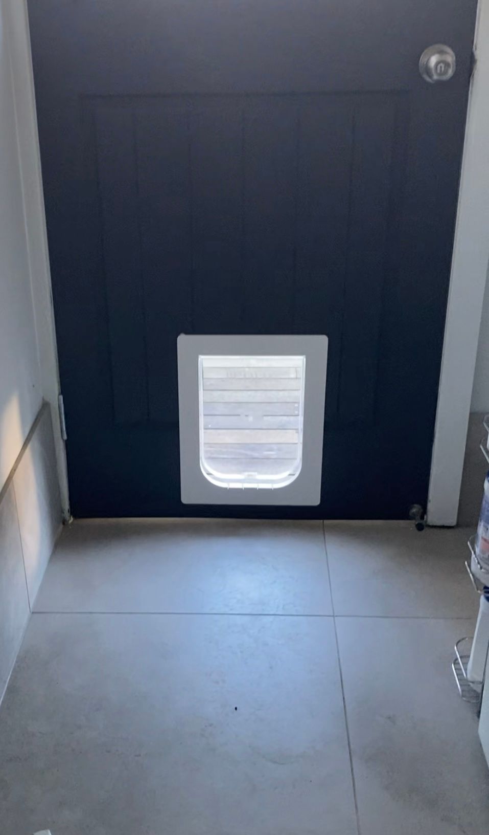Black Door With White-framed Pet Door In The Center — Fix-A-Door in Raymond Terrace, NSW