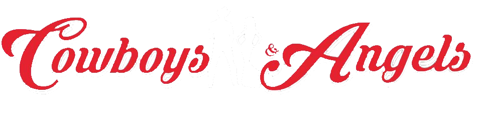 Red script text reading &ldquo;Cowboys&rdquo; and &ldquo;Angels&rdquo; on a white background