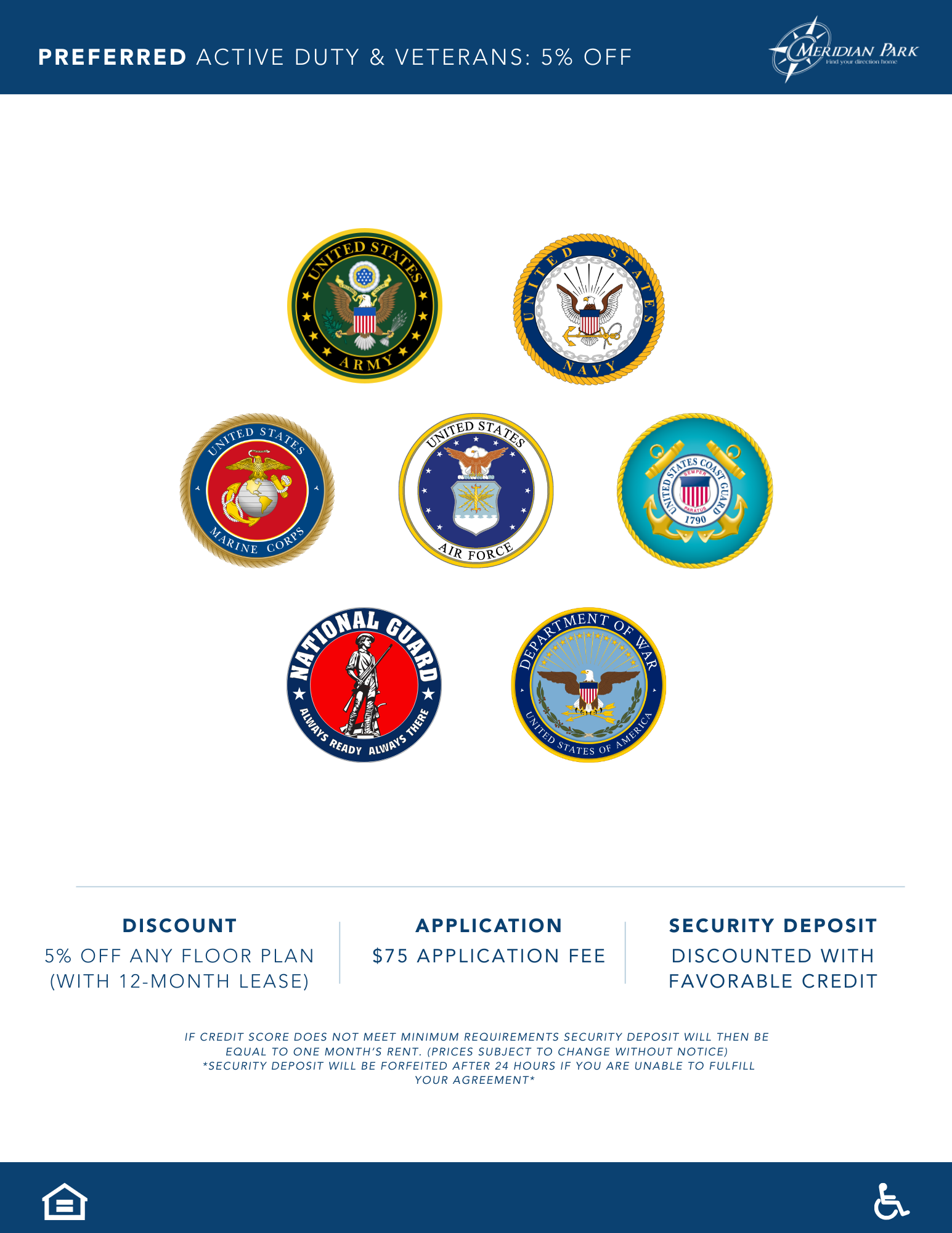 preferred active duty & veterans discount- 5% off any 12-month lease