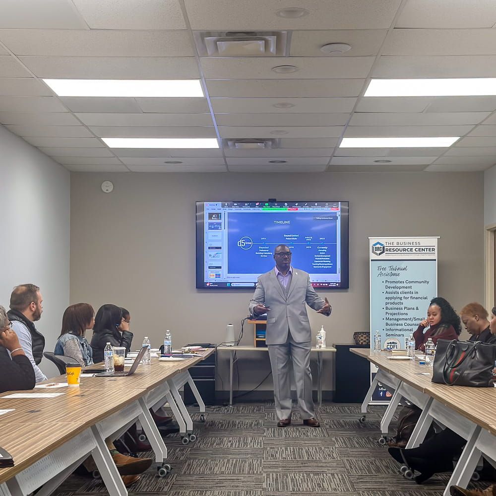 DeShawn Scott, presenting Marketing Fundamentals at Valley Partners Small Business Cohort