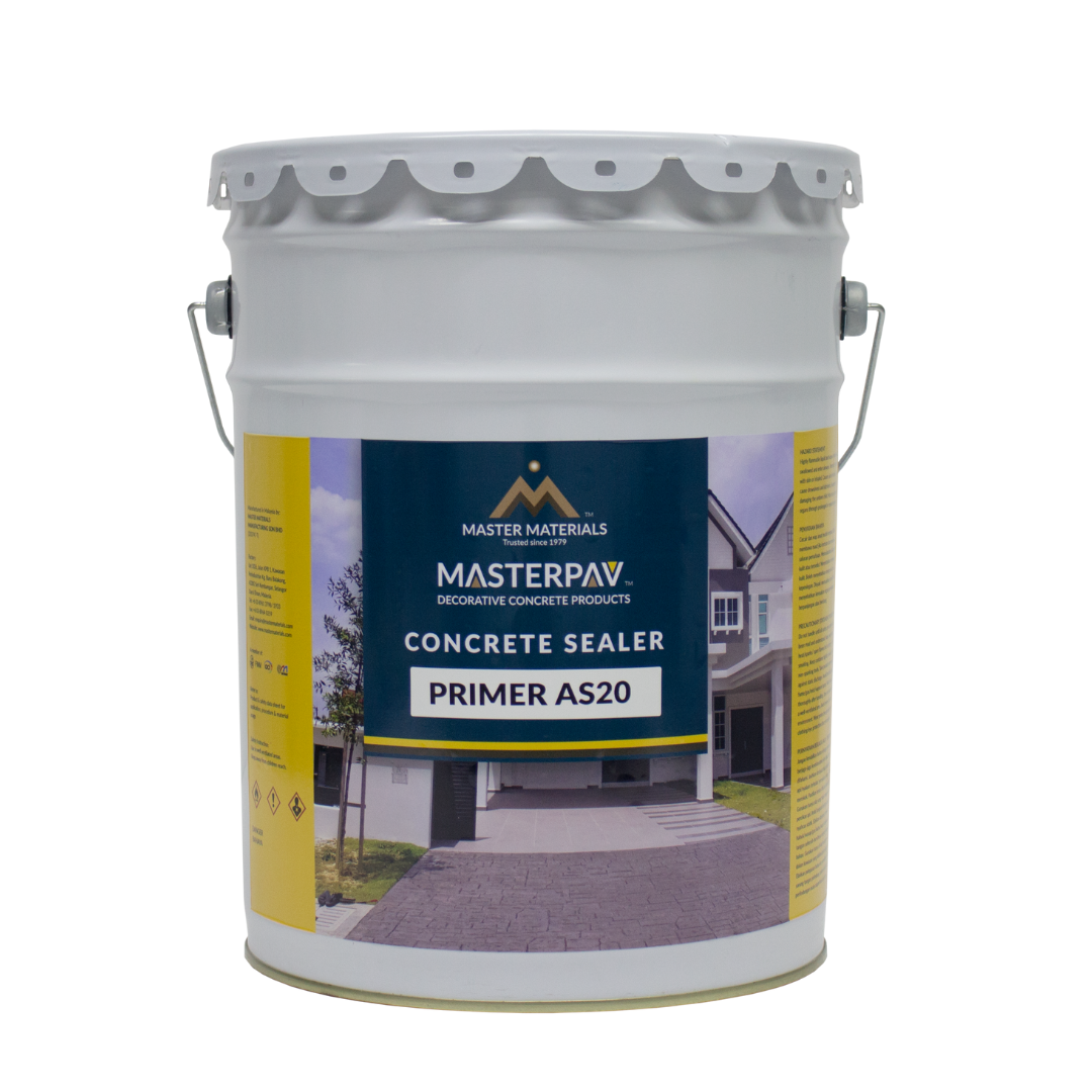 A pail of Masterpave Concrete Sealer Primer AS20 on a white background.