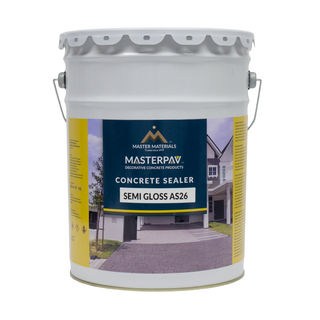 A bucket of Masterpave Concrete Sealer in semi-gloss finish.