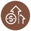 Brown circle with a white dollar sign and upward arrows, indicating financial growth.