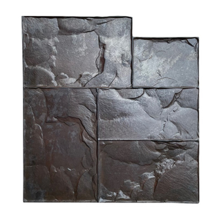 Gray concrete stamp with stone-like texture, arranged in rectangular patterns.