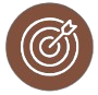 Brown circle with a white target and an arrow hitting the bullseye.