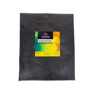 Black plastic bag with a colorful product label.