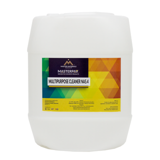 White container of Masterpaw Multipurpose Cleaner. Label with text on a colorful background.