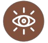 Eye with radiating lines, inside a brown circle.