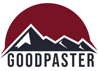 Goodpaster logo with maroon sun and black mountain silhouette over bold text